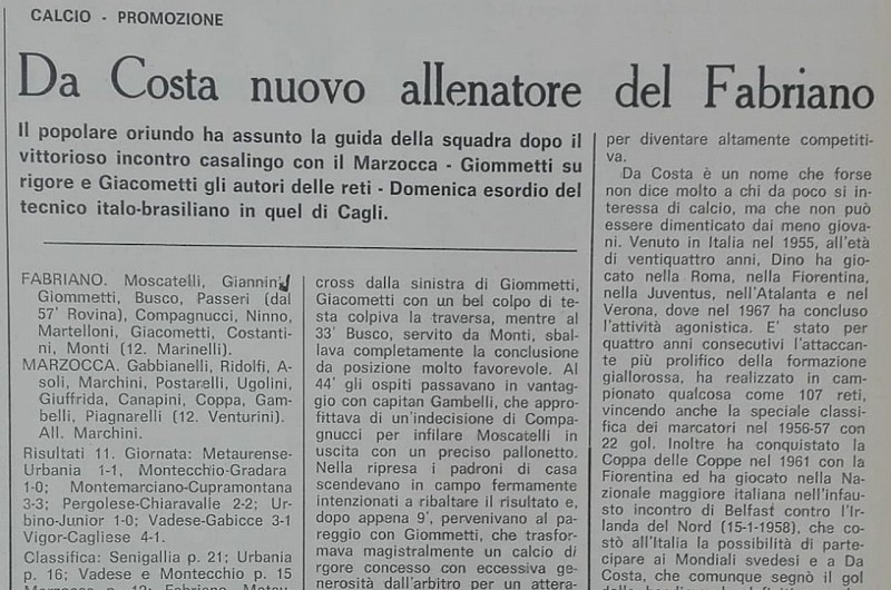 Quando Dino Da Costa allenava il Fabriano Calcio